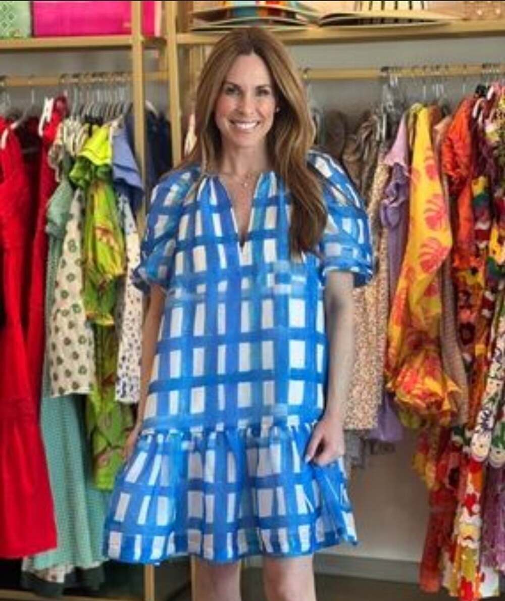 MARIE OLIVER Plaid Amalfi Madras Greta Tiered Puff Sleeve Mini Dress Size XS